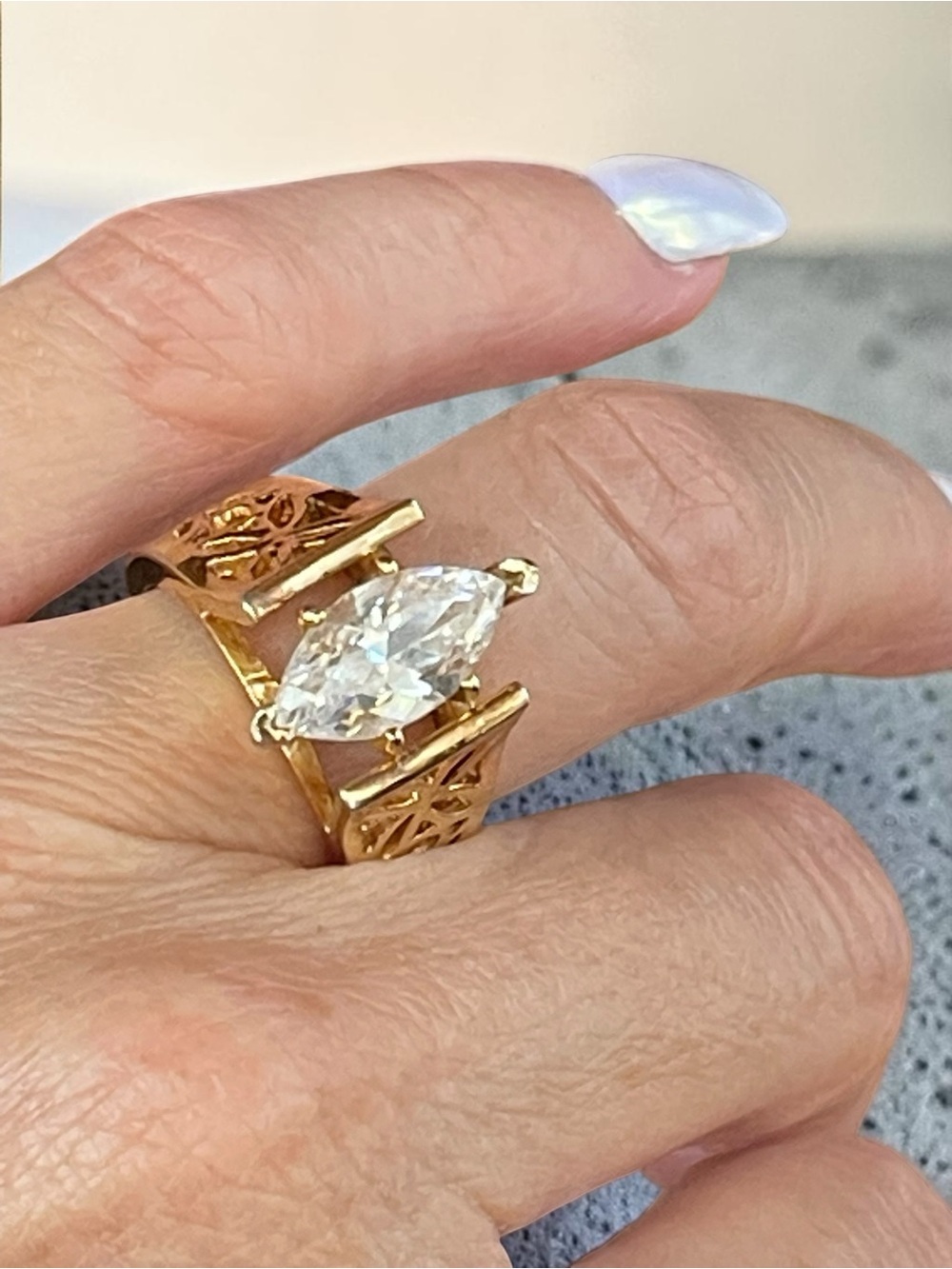 Marquise Cut CZ Gold Tone Statement Cocktail Ring Size 6.5